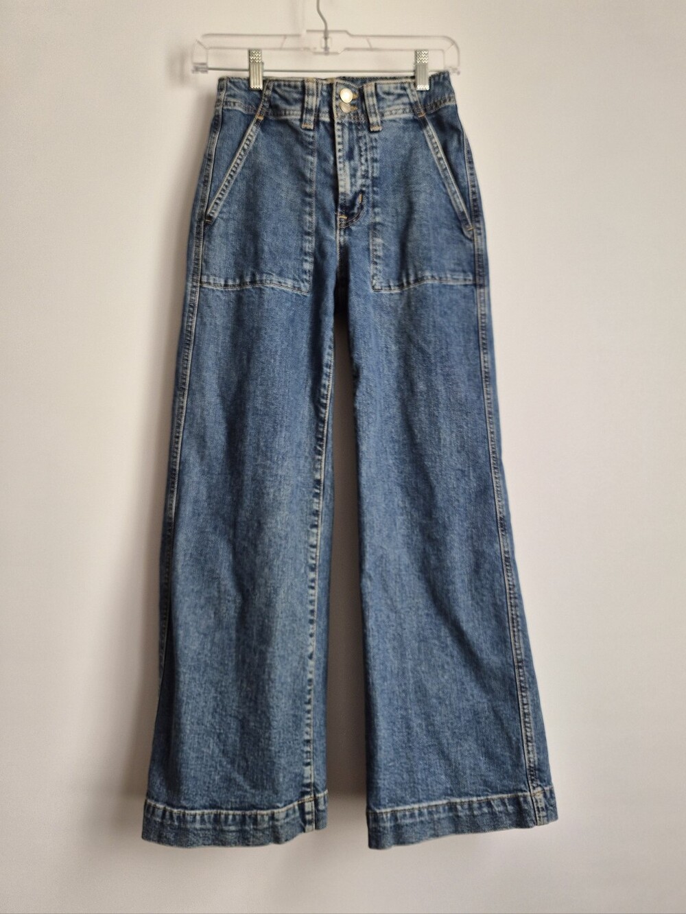 Gap High Rise Wide Leg Utility Crop Jeans Size 00 24 70s Retro Boho Patch Pocket